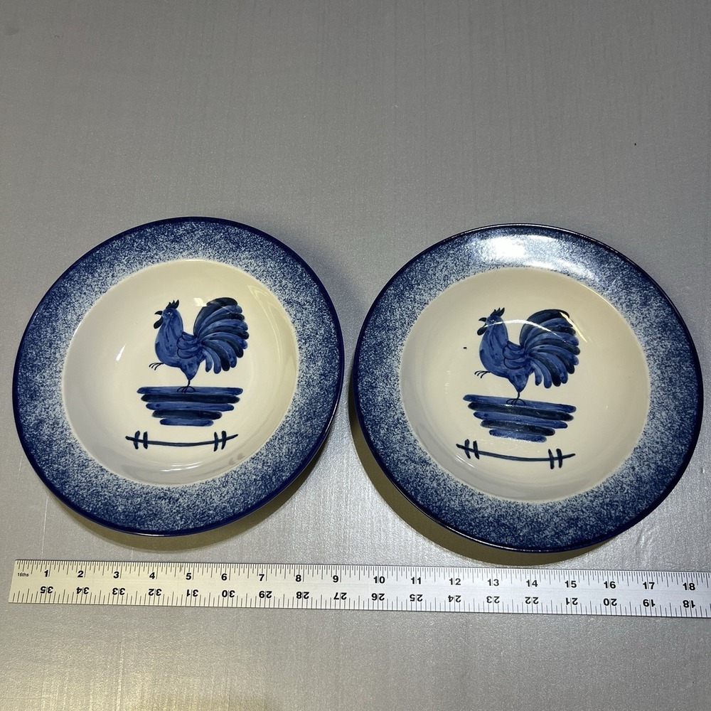 Mikasa Sunrise Laurie Gates Blue Rooster Soup Pasta Bowls Set of 2 CAA61 9"